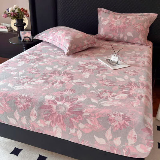 Lenzuolo con angoli in garza di cotone rustico girasole - Verde chiaro - Lenzuolo con angoli con 2 federe - Matrimoniale - image 0