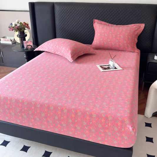 Lenzuolo con angoli in garza di cotone con motivo floreale pastorale - Rosa - Lenzuolo con angoli con 2 federe - Matrimoniale - image 0