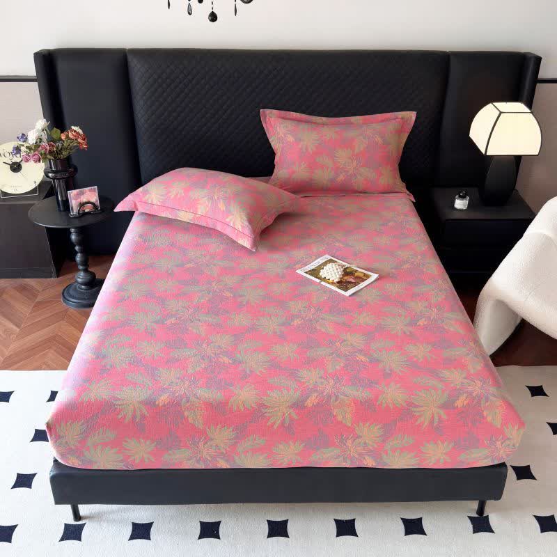 Lenzuolo con angoli in garza di cotone con motivo a foglie artistiche - image 4