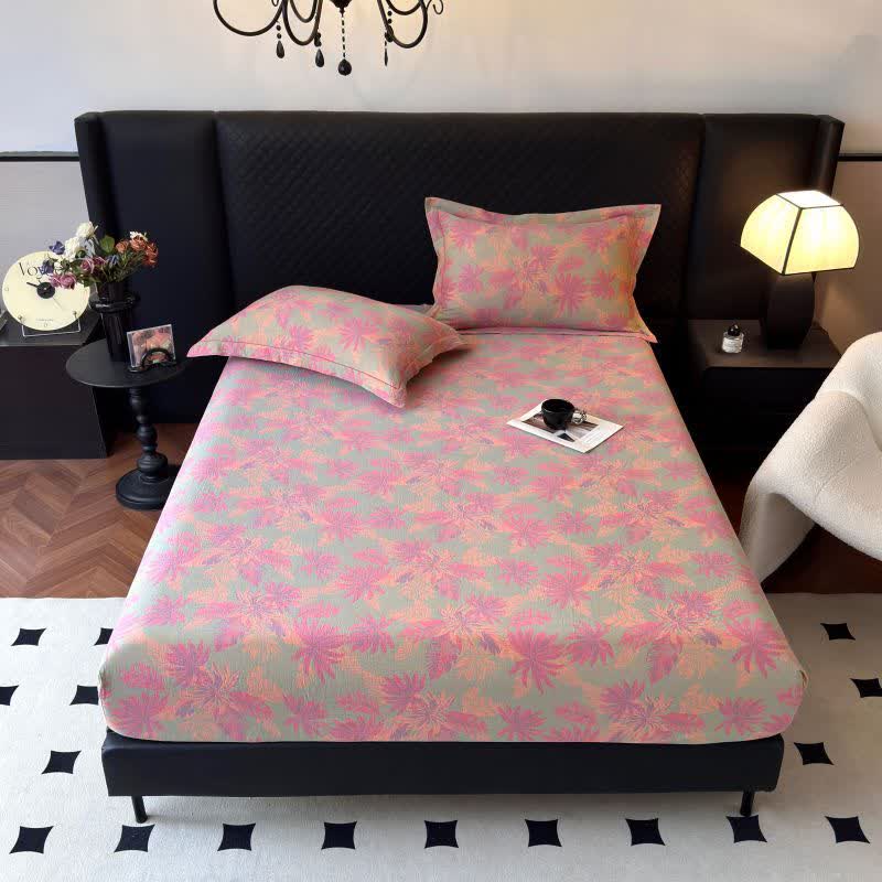 Lenzuolo con angoli in garza di cotone con motivo a foglie artistiche - image 1