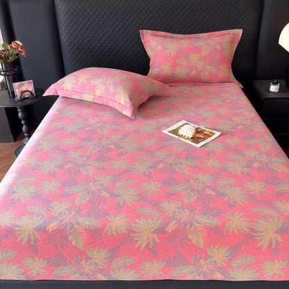 Lenzuolo con angoli in garza di cotone con motivo a foglie artistiche - image 5