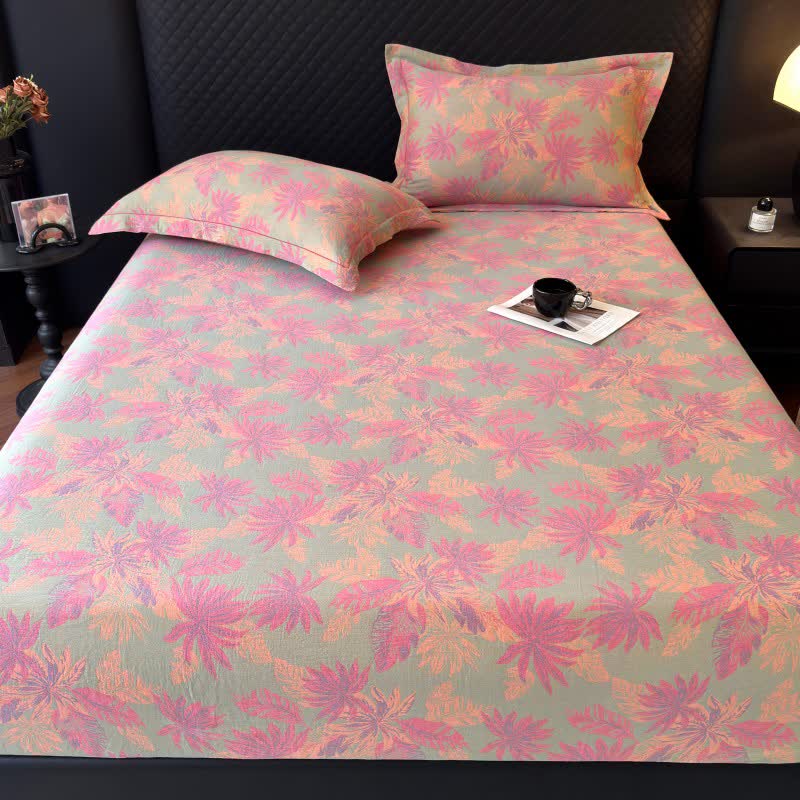 Lenzuolo con angoli in garza di cotone con motivo a foglie artistiche - image 2