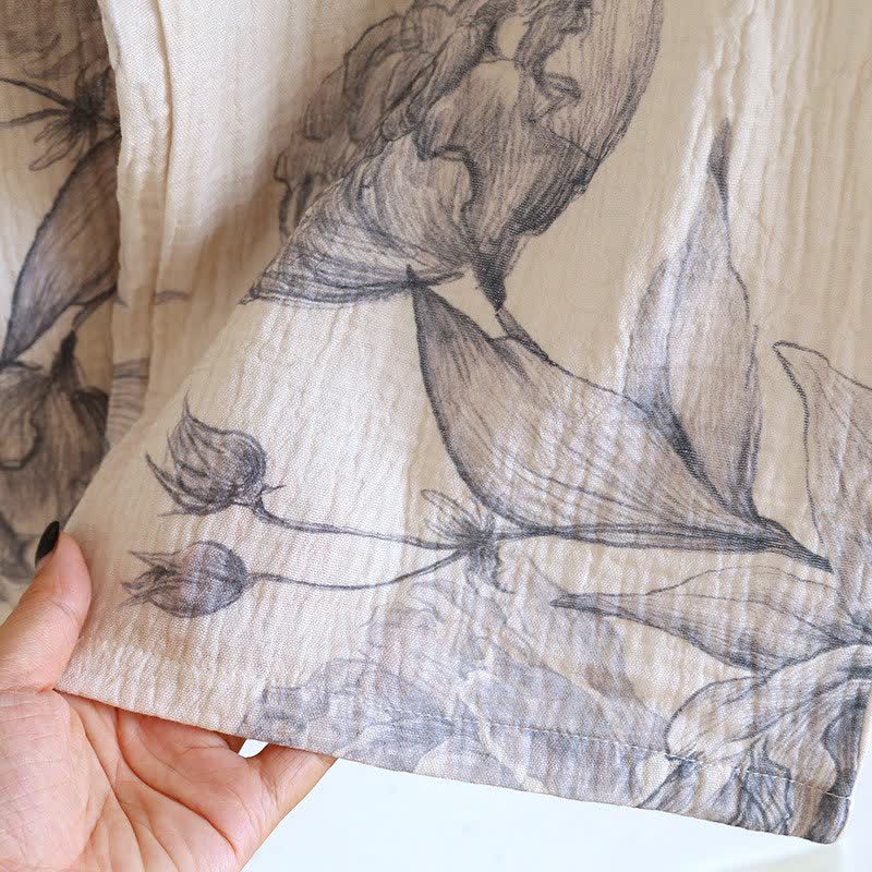 Completo da notte in cotone con motivo floreale e farfalle orientali - image 8