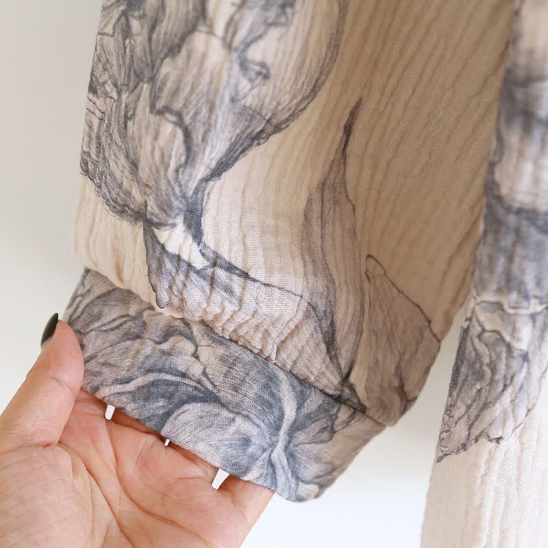 Completo da notte in cotone con motivo floreale e farfalle orientali - image 9