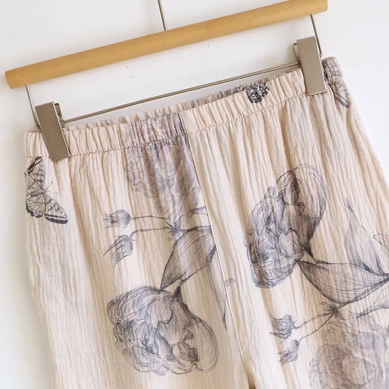 Completo da notte in cotone con motivo floreale e farfalle orientali - image 11