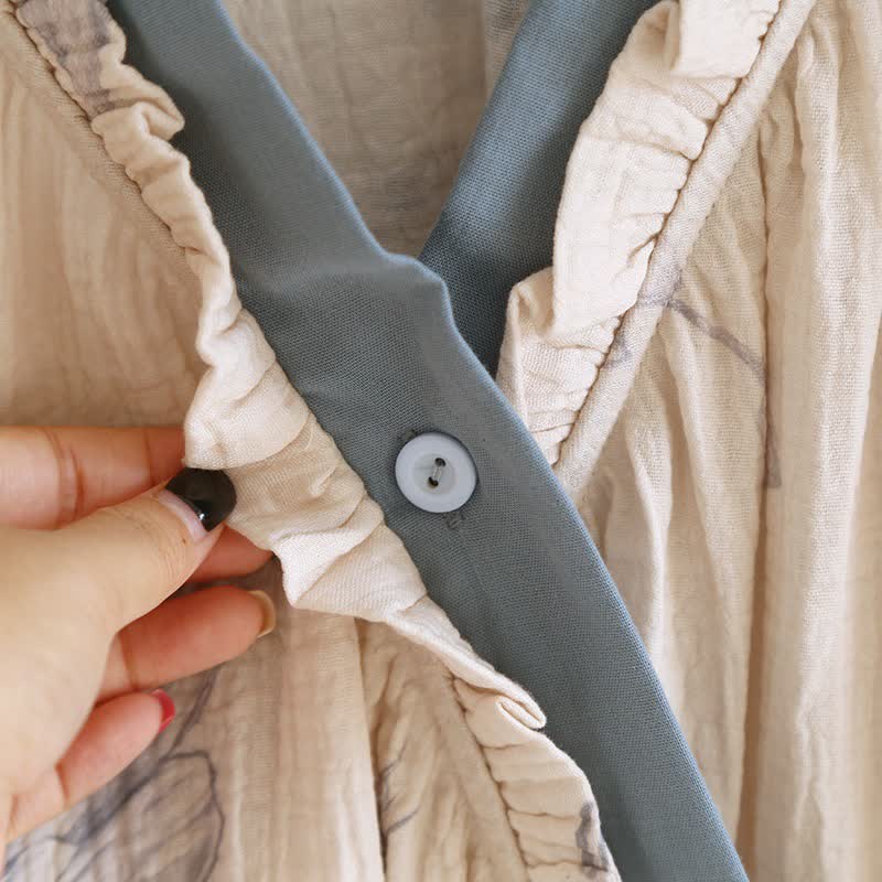 Completo da notte in cotone con motivo floreale e farfalle orientali - image 5