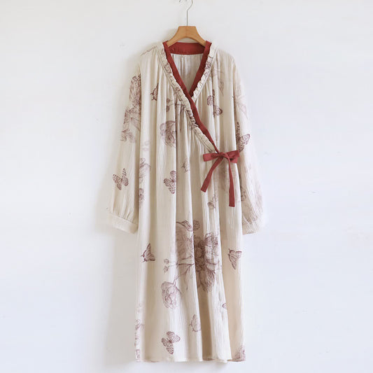 Camicia da notte in garza di cotone ispirata all'Hanfu con farfalle - XL - image 0