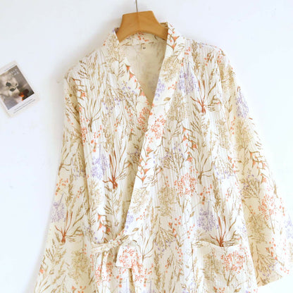 Accappatoio kimono in garza di cotone floreale tenue - image 3