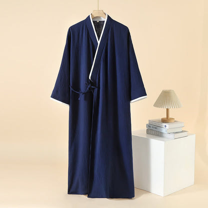 Accappatoio kimono unisex minimalista in garza di cotone - Blu navy e bianco - XL - image 2