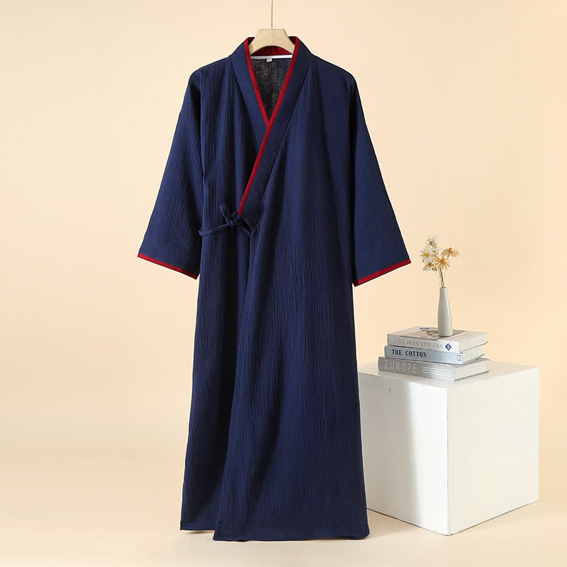 Accappatoio kimono unisex minimalista in garza di cotone - Blu navy e rosso - XL - image 10