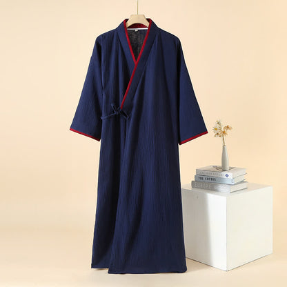 Accappatoio kimono unisex minimalista in garza di cotone - Blu navy e rosso - XL - image 10