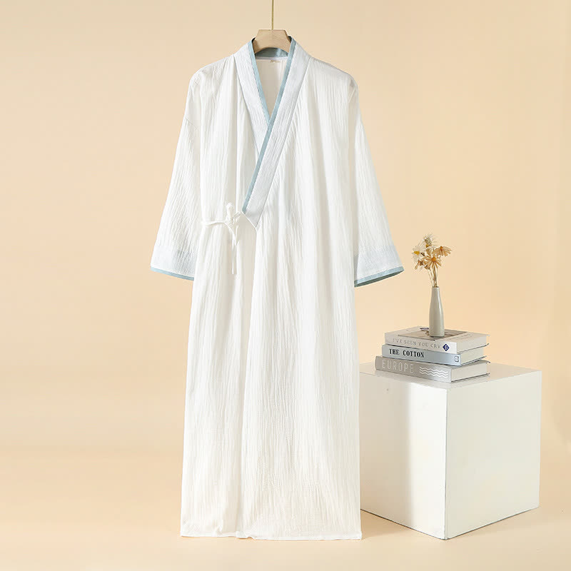 Accappatoio kimono unisex minimalista in garza di cotone - Bianco e blu - XL - image 14