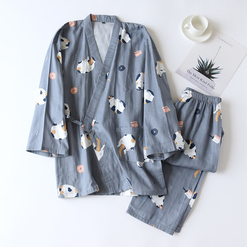 Kimono in garza di cotone con gatto abbinato - Blu scuro - Uomini - XL - image 14