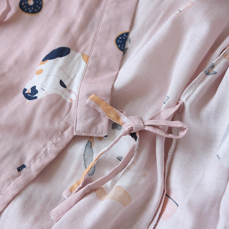 Accappatoio kimono in garza di cotone con gatto abbinato - image 7