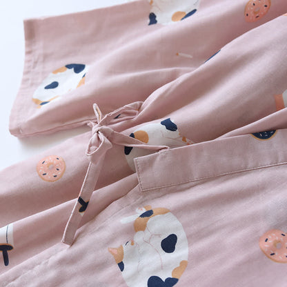 Accappatoio kimono in garza di cotone con gatto abbinato - image 8