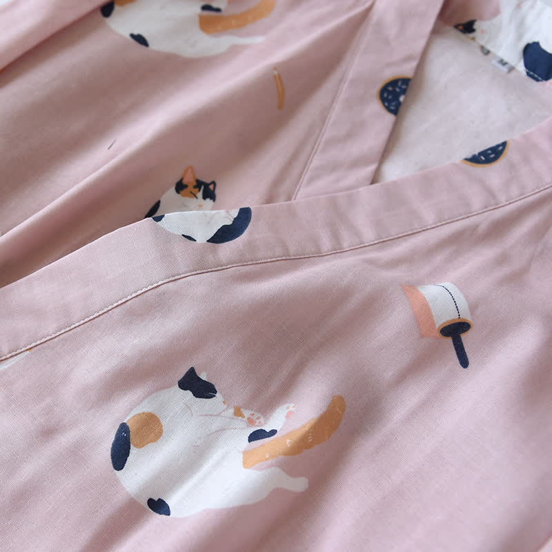 Accappatoio kimono in garza di cotone con gatto abbinato - image 6