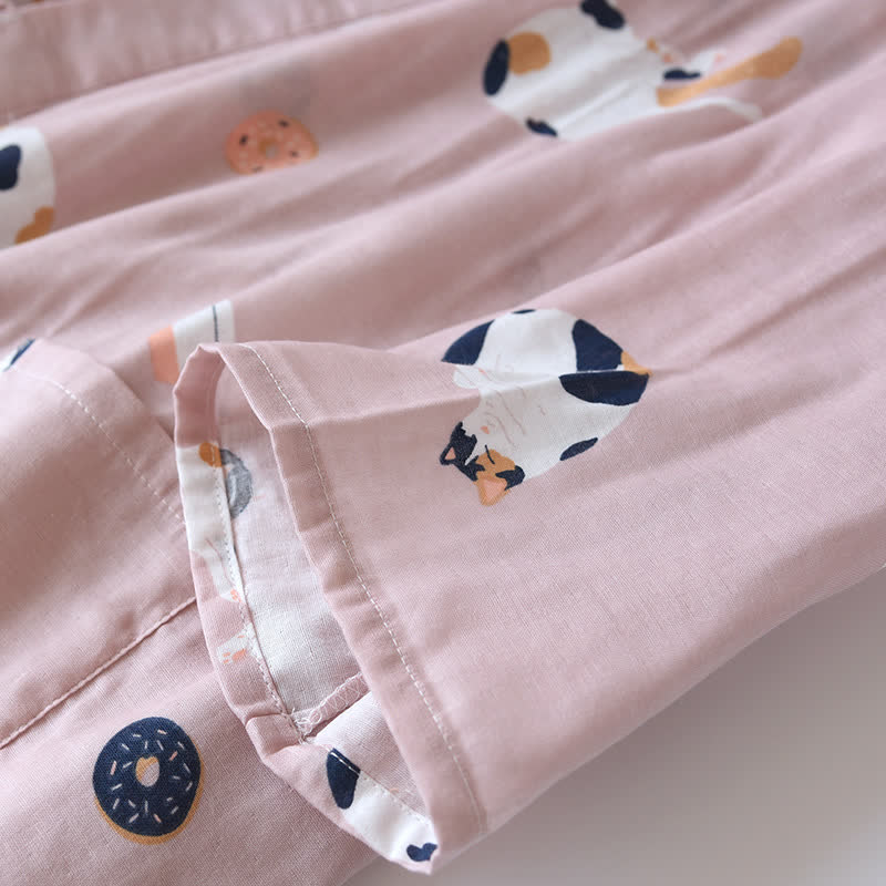 Accappatoio kimono in garza di cotone con gatto abbinato - image 10