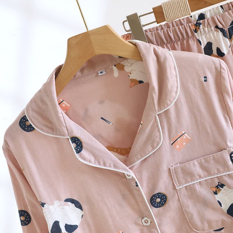 Completo da notte in cotone con gatto dei cartoni animati abbinato - image 6