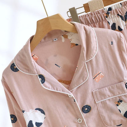 Completo da notte in cotone con gatto dei cartoni animati abbinato - image 6