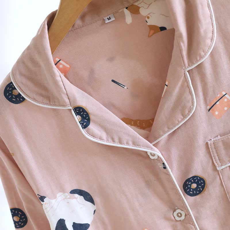 Completo da notte in cotone con gatto dei cartoni animati abbinato - image 7