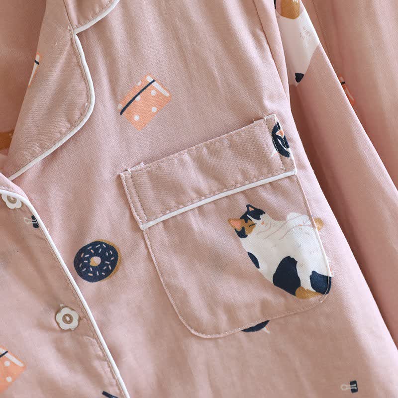 Completo da notte in cotone con gatto dei cartoni animati abbinato - image 8