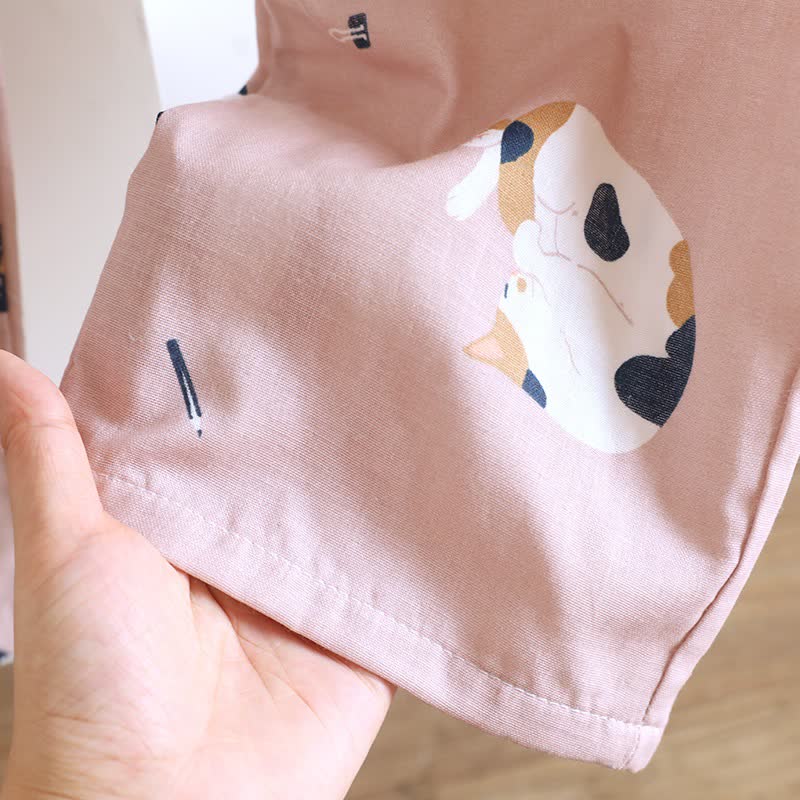 Completo da notte in cotone con gatto dei cartoni animati abbinato - image 10