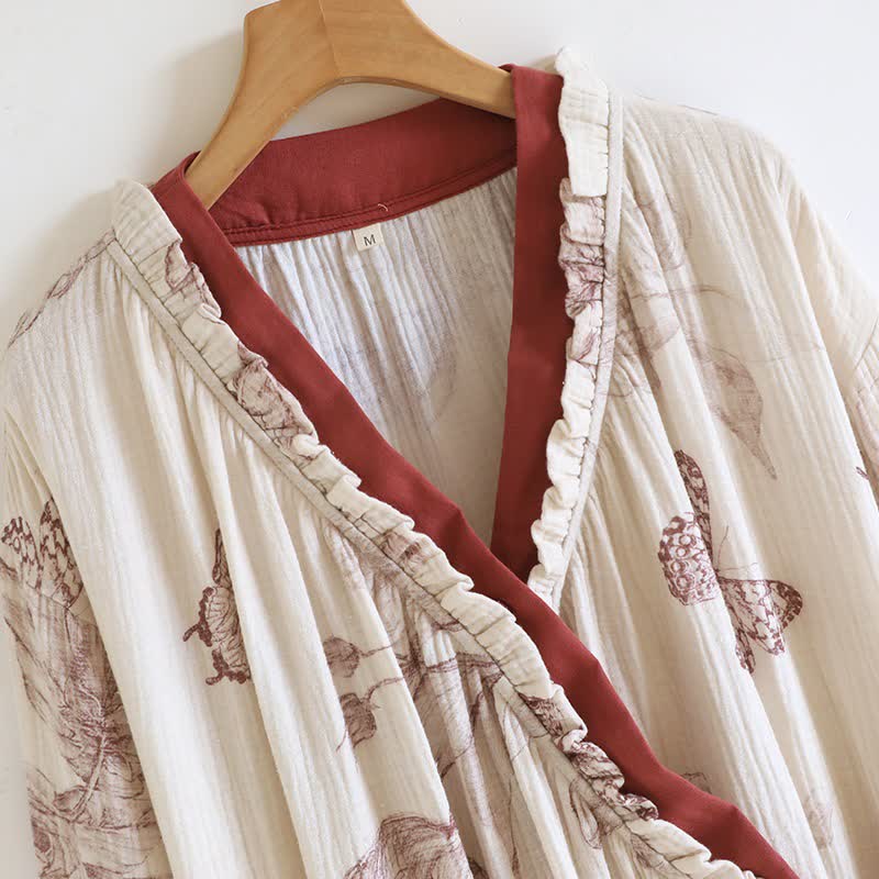 Completo da notte in cotone ispirato all'Hanfu con farfalle - image 1