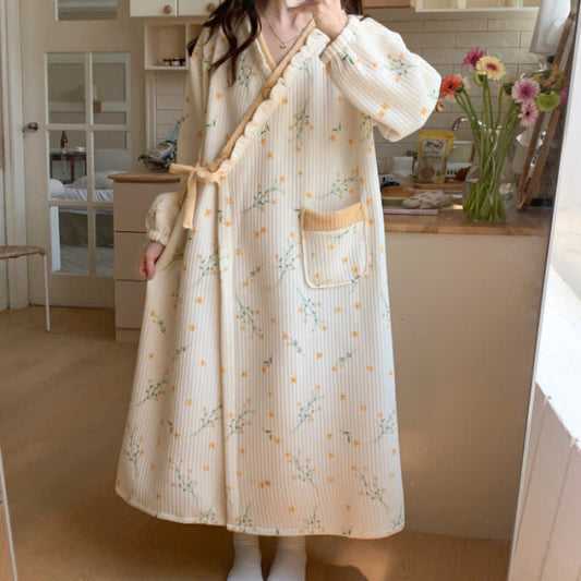 Camicia da notte gialla con volant e tasca floreale - 2XL - image 0