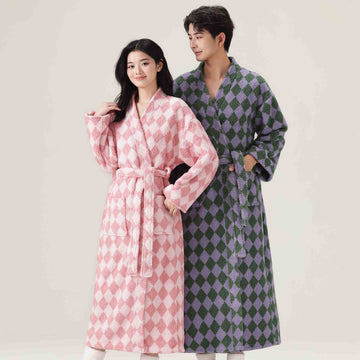 Accappatoio unisex in peluche con motivo a rombi - image 0