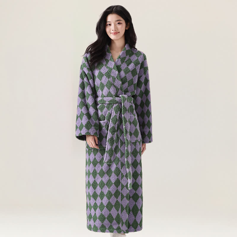 Accappatoio unisex in peluche con motivo a rombi - Viola - XL - image 7