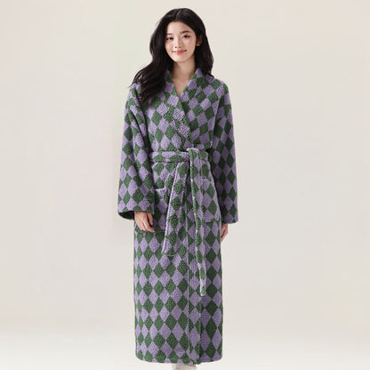 Accappatoio unisex in peluche con motivo a rombi - Viola - XL - image 7