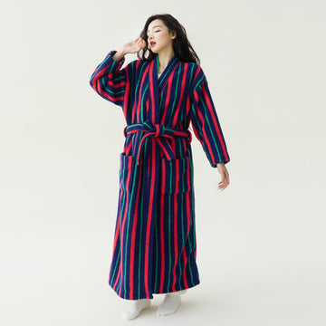 Accappatoio in peluche a righe color block - Rosso - XL - image 0