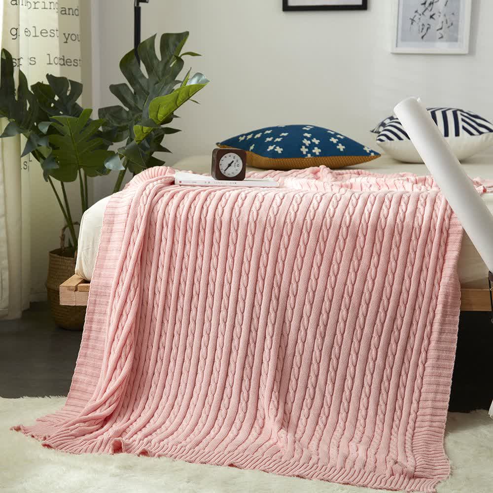 Coperta in maglia di cotone tinta unita Ownkoti per divano - Rosa - 180cm x 200cm - image 31