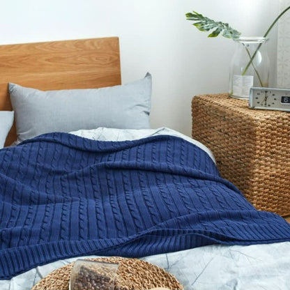 Coperta in maglia di cotone tinta unita Ownkoti per divano - Blu navy - 180cm x 200cm - image 32