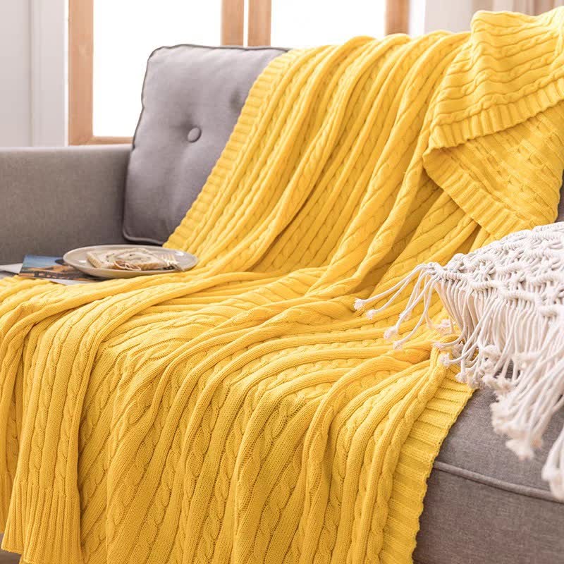 Coperta in maglia di cotone tinta unita Ownkoti per divano - Giallo - 180cm x 200cm - image 28