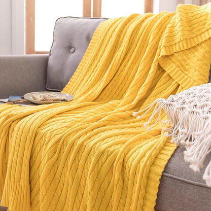 Coperta in maglia di cotone tinta unita Ownkoti per divano - Giallo - 180cm x 200cm - image 28