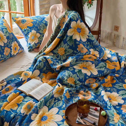 Coperta in garza di cotone con nappe Ownkoti Bright Daisy - image 4