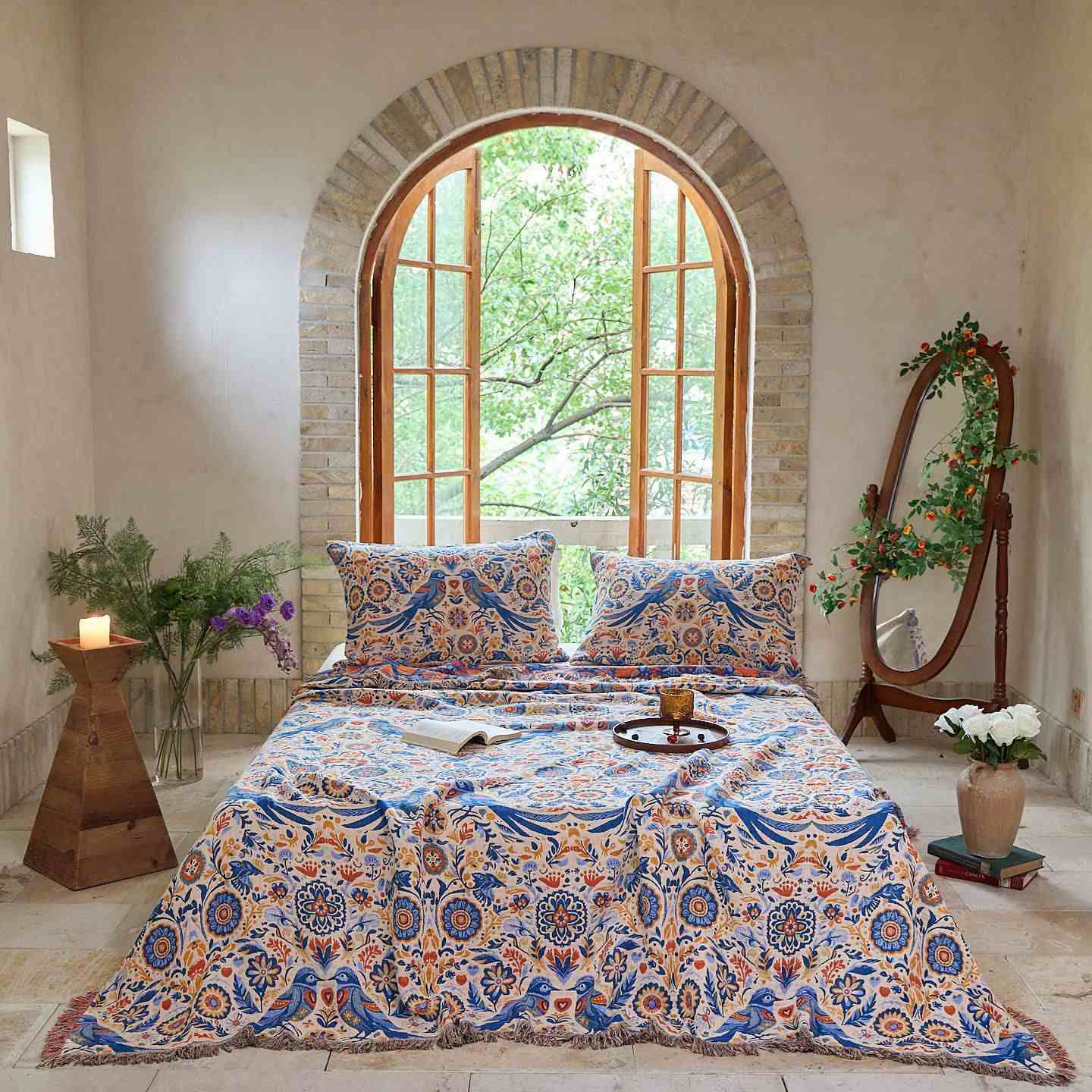 Coperta in garza di cotone con nappa a forma di uccello vintage Ownkoti - 2 federe - 48cm x 74cm - image 0