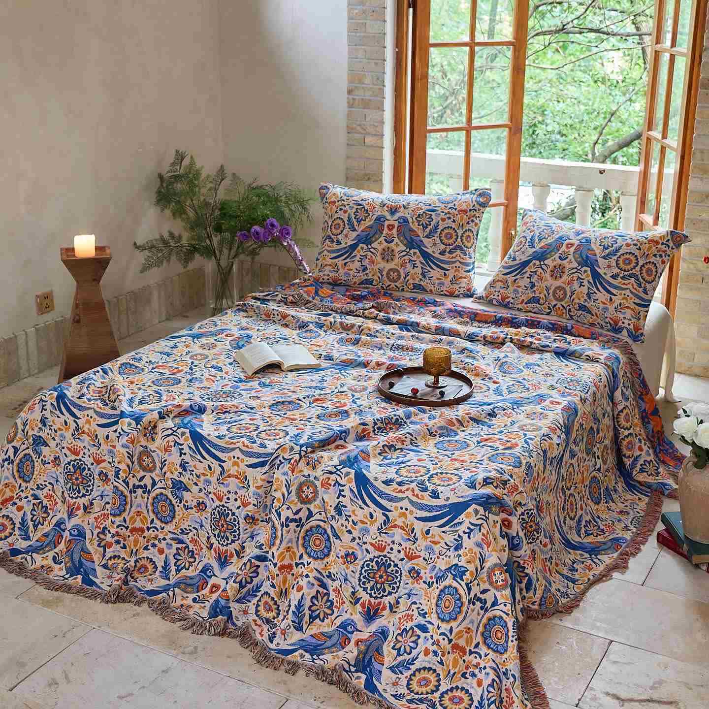 Coperta in garza di cotone con nappa a forma di uccello vintage Ownkoti - image 1