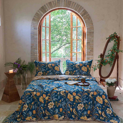 Coperta in cotone con nappa di uccelli floreali vivaci Ownkoti - 2 federe - 48cm x 74cm - image 0