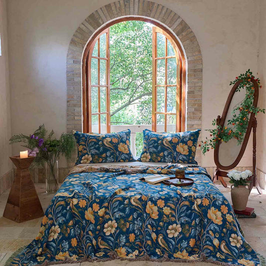 Coperta in cotone con nappa di uccelli floreali vivaci Ownkoti - 2 federe - 48cm x 74cm - image 0