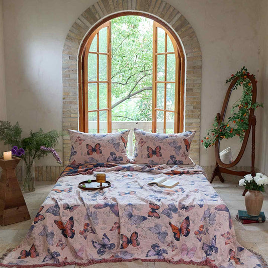 Elegante coperta in cotone con nappa a farfalla Ownkoti - Rosa chiaro - 2 federe - 48cm x 74cm - image 0