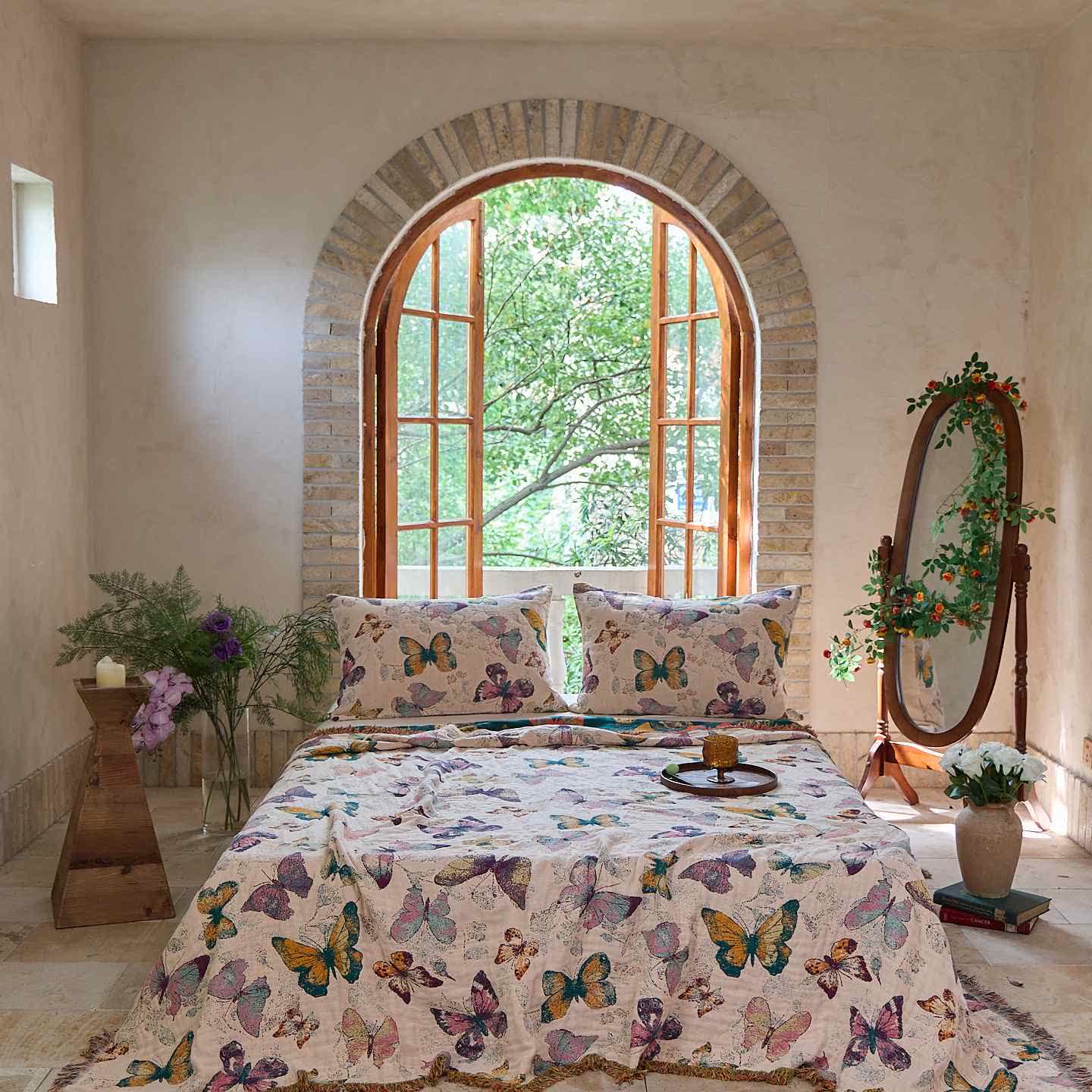 Elegante coperta in cotone con nappa a farfalla Ownkoti - Giallo chiaro - 2 federe - 48cm x 74cm - image 10