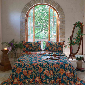 Lussuosa trapunta in cotone con nappe e motivi floreali - 2 federe - 48cm x 74cm - image 0