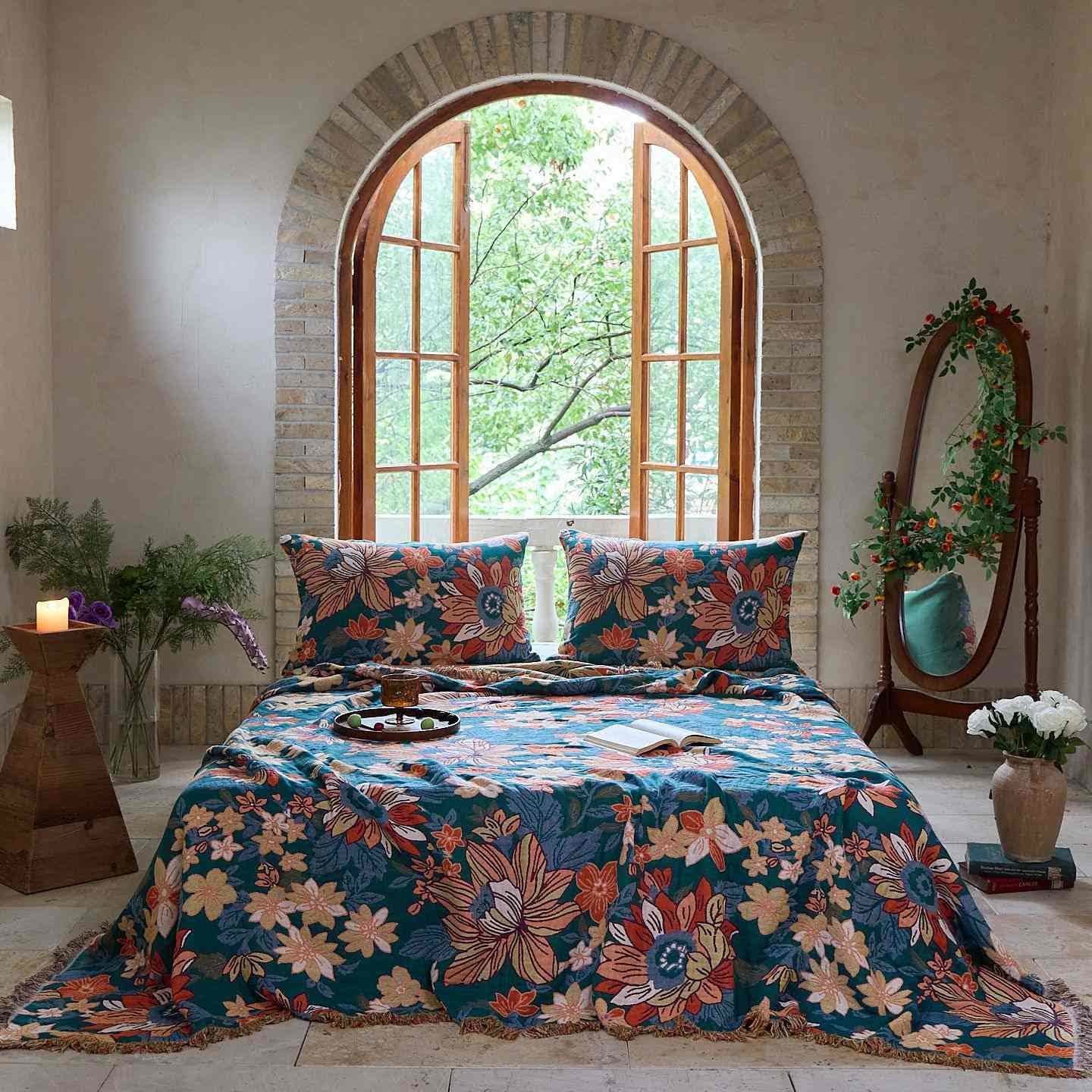 Coperta in cotone con nappe floreali Ownkoti - 2 federe - 48cm x 74cm - image 0