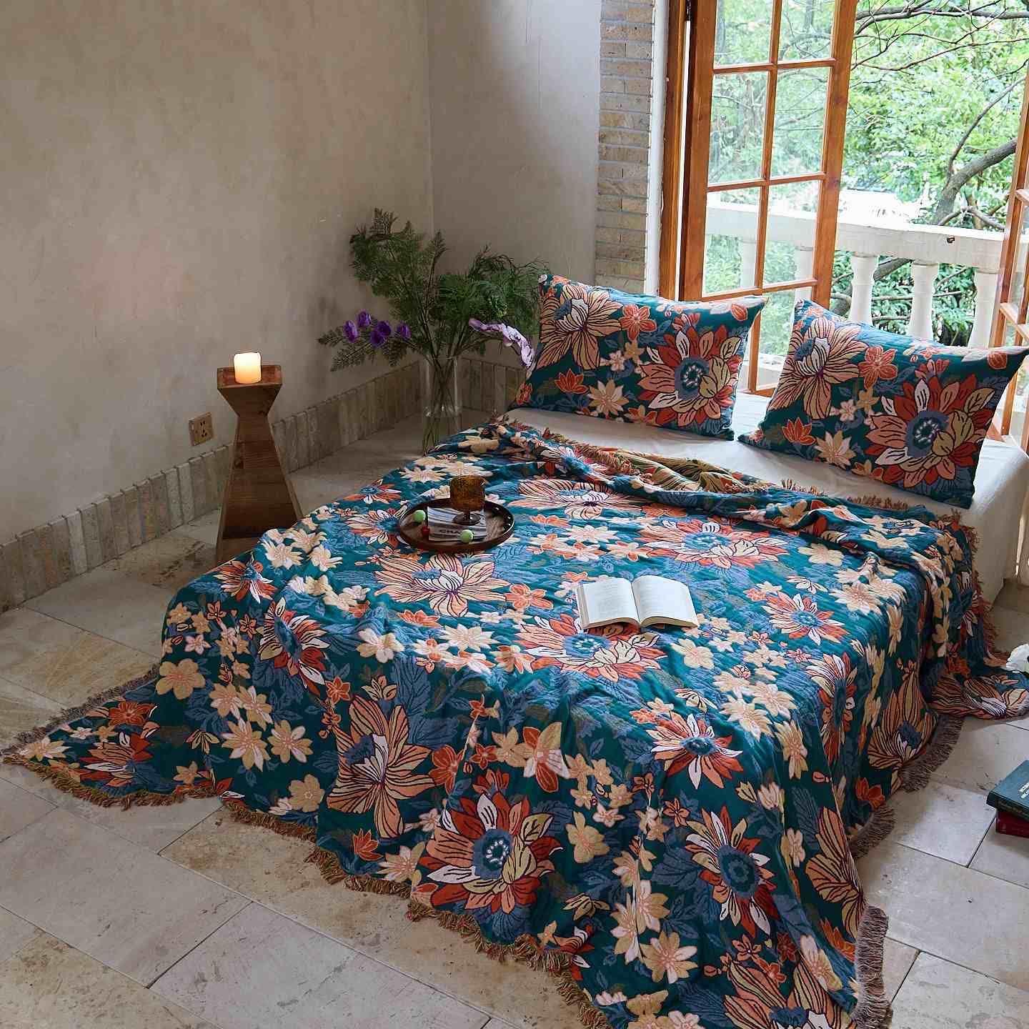 Coperta in cotone con nappe floreali Ownkoti - image 1