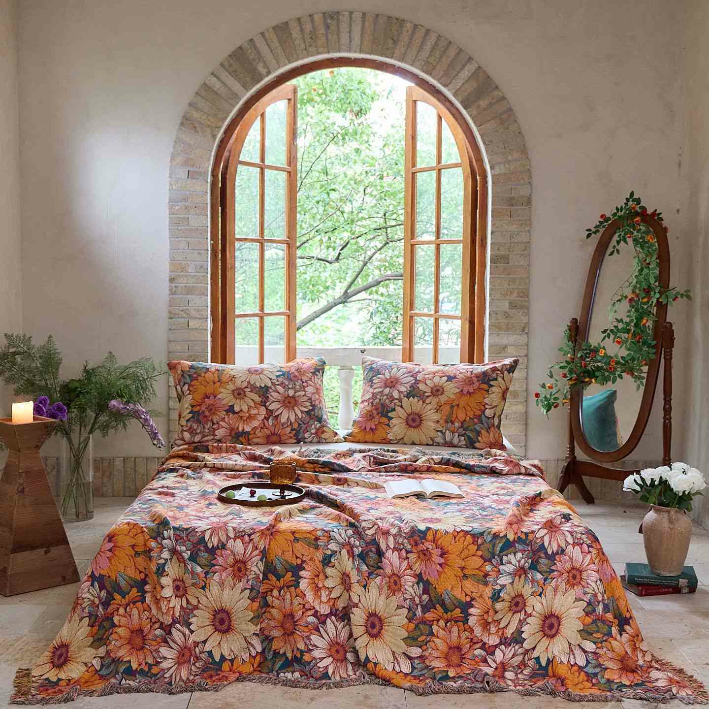 Coperta in cotone con nappe e girasoli in fiore Ownkoti - 2 federe - 48cm x 74cm - image 0