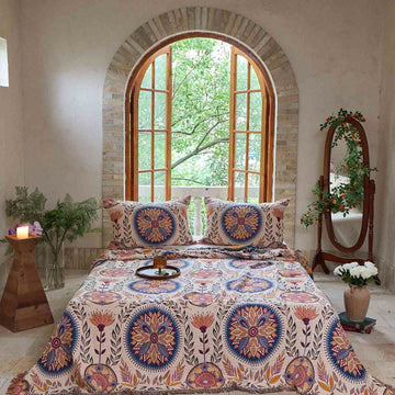Coperta con nappe in cotone con medaglione floreale Ownkoti - Coperta con 2 federe - 230cm x 250cm - image 0