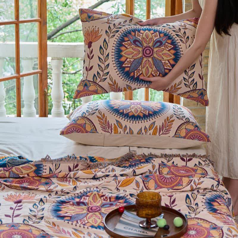 Coperta con nappe in cotone con medaglione floreale Ownkoti - 2 federe - 48cm x 74cm - image 8