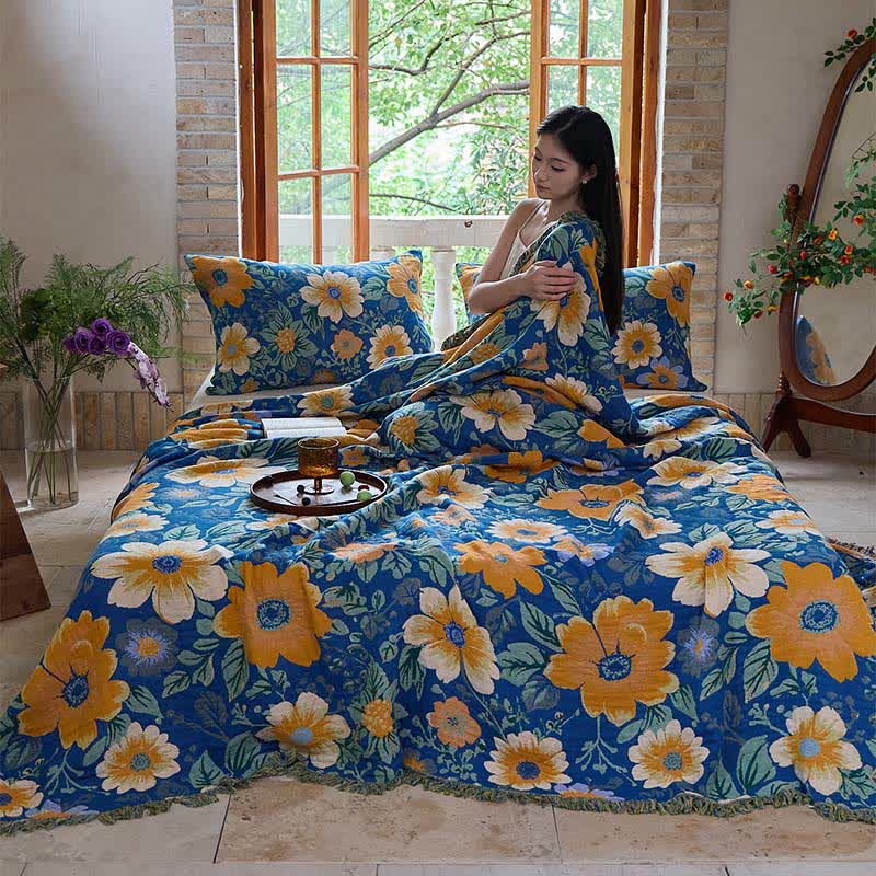 Coperta in garza di cotone con nappe Ownkoti Bright Daisy - image 2